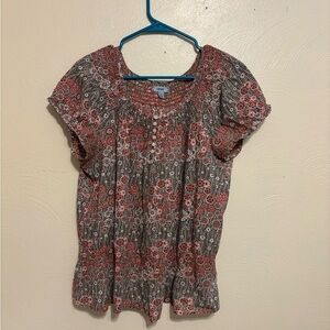 Izod Floral Blouse with Red and Gray Accents